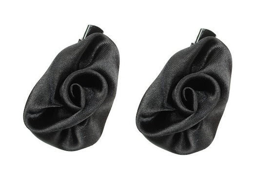 Mini Black Satin Rosette Hair Clamp Clips