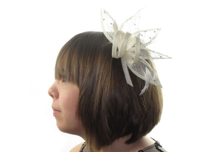 Womens Ivory Crystal Leaf Hat Fascinator Hair Comb Slide Weddings Races