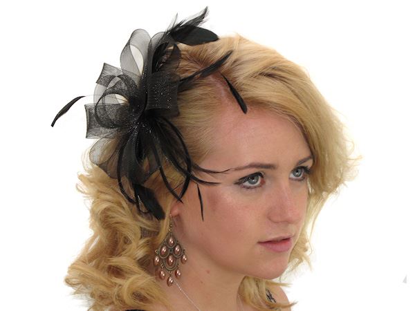 Black Looped Bow and Feather Women Hat Fascinator Weddings Ladies Day Races