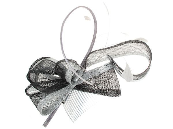 Black Silver Grey Two Tone Loop Quill Feather Hair Comb Fascinator Races