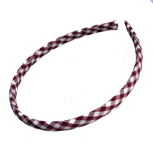 Girls 1cm Burgundy Gingham Plastic Hair Band School Headband No Teeth