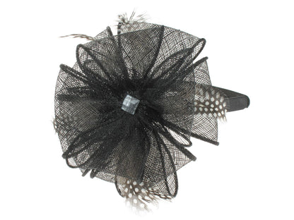 Black Sinamay Flower Feather Head Band Hair Band Hat FascinatorRaces