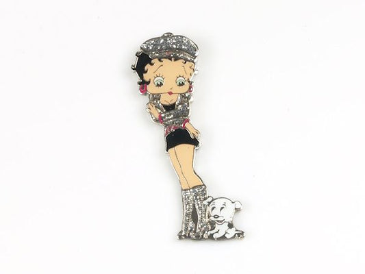 Official Retro Betty Boop Silver Glitter Boots With Dog Fridge Magnet