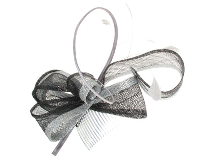 Black Silver Grey Two Tone Loop Quill Feather Hair Comb Fascinator Races