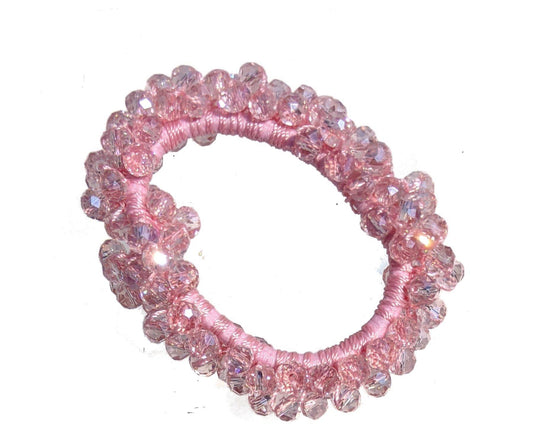 Pink Faceted Glass Bead Hair Scrunchie Bobble Elastic Band Work Gym