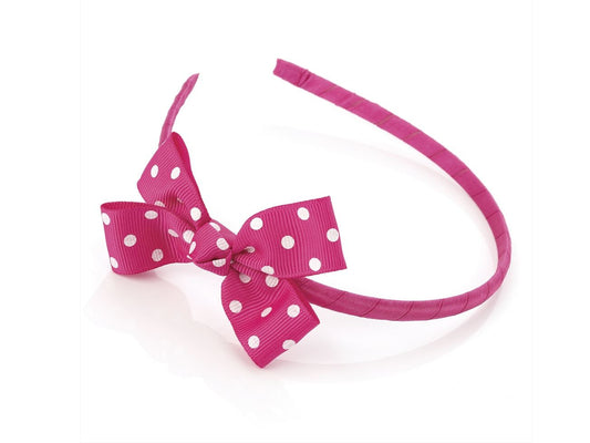 Girls Bright Pink Spot Bow Plastic Headband Alice Hair Band Hair Accessory