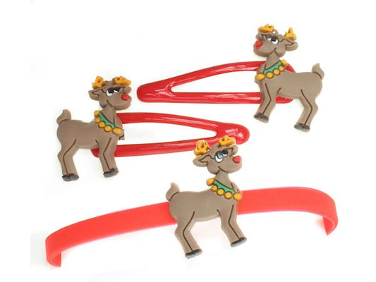 Red Christmas Rudolph Hair Elastics Hair Bands Set