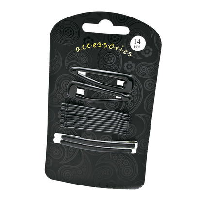 Girls Ladies Black Hair Clip Grip Set