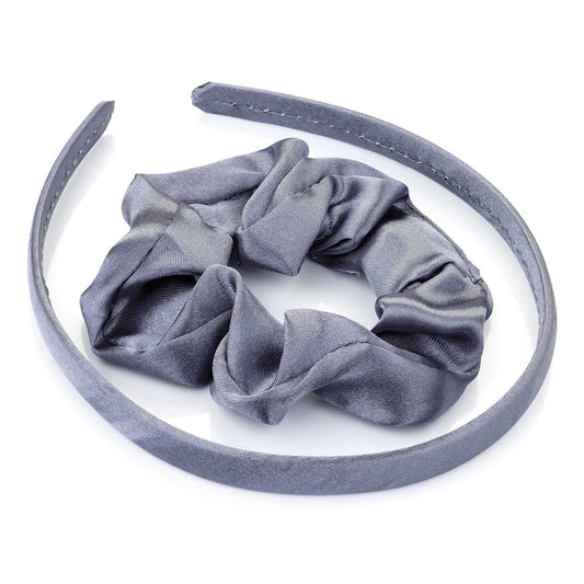 Girls School Grey Satin Scrunchie Hair Bobble Elastic Headband Alice Band