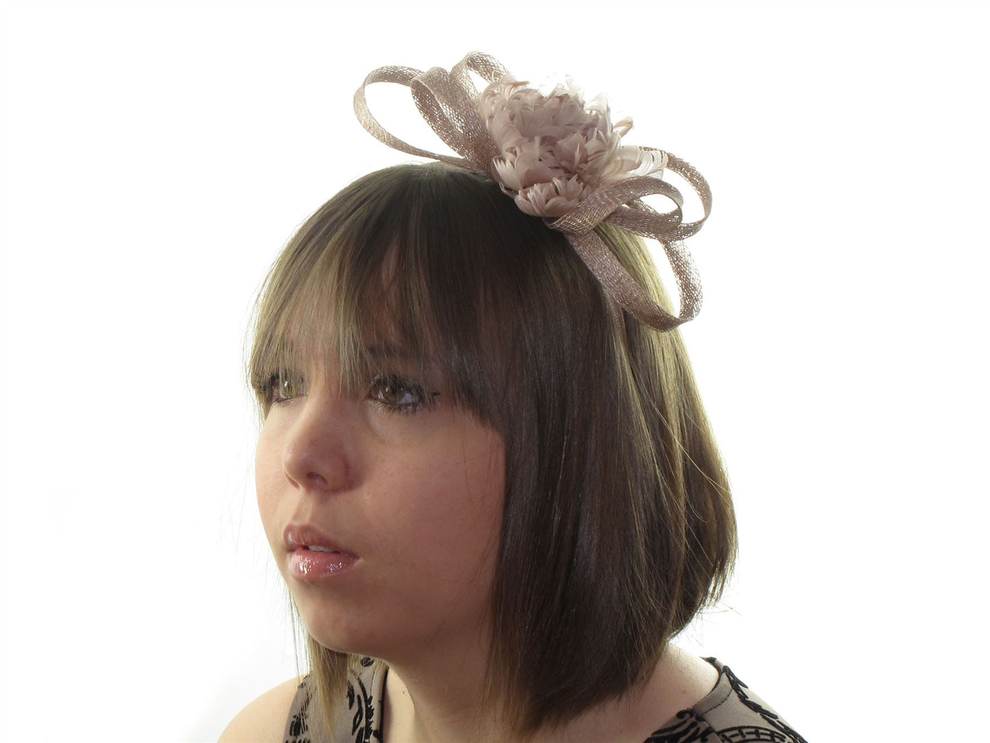 Light Brown Sinamay Feather Flower Fascinator Hair Comb Hat Weddings Races