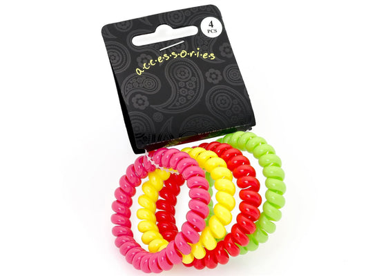 Neon Telephone Coil Plastic Elastic Scrunchie Hair Bobbles Ponytail Bands