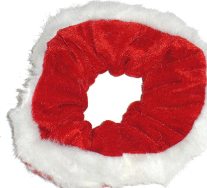 Women Girls Red White Christmas Velvet Fur Scrunchie Hair Bobble Elastic Xmas