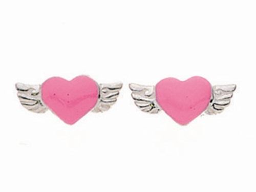 Pink Winged Heart Stud Earrings Ladies Women Jewellery