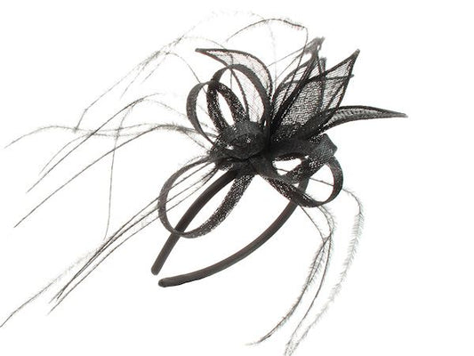 Black Sinamay Petal Loop Feather Head Band Hair Band FascinatorRaces