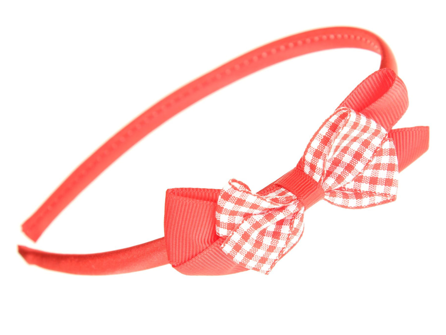 Girls Red School Plastic Headband Alice Band Hair Band With Gingham Bow