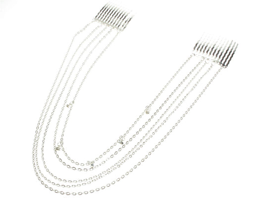 Silver Crystal Diamante Brow Band ehead Headband Hair Chain Comb Boho