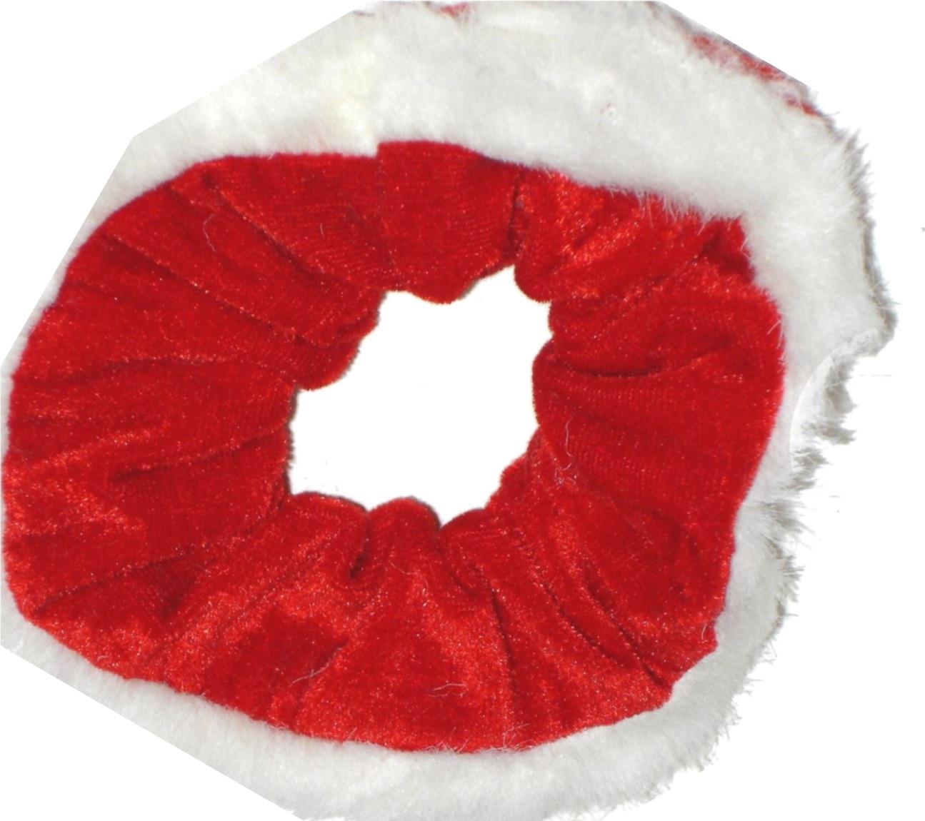 Women Girls Red White Christmas Velvet Fur Scrunchie Hair Bobble Elastic Xmas