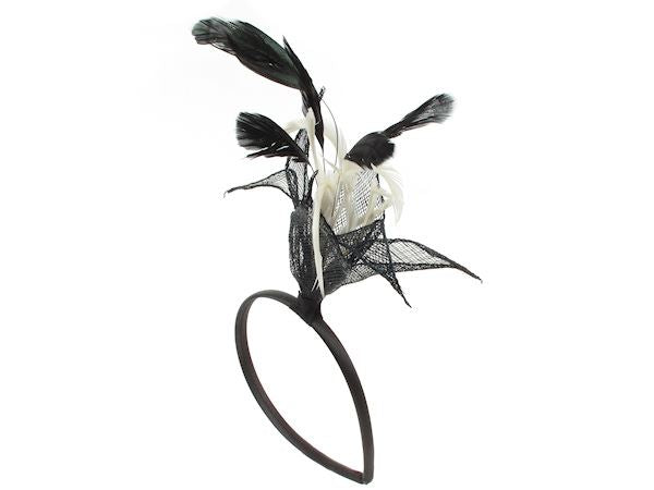 Black/Ivory Flower Women Hat Fascinator Weddings Ladies Day Races Ascot