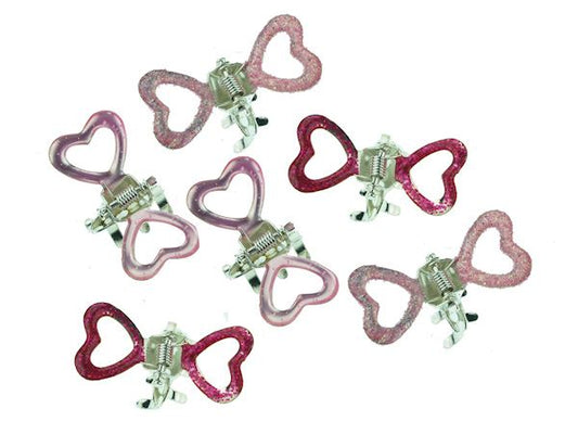 6 Small Mini Tiny Metal Pink Heart Hair Claws Clips Clamps Jaw Clips