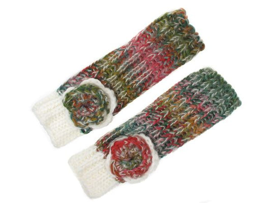 Ladies Warm Winter Pink Green Multi Long Fingerless Gloves Arm Hand Warmer