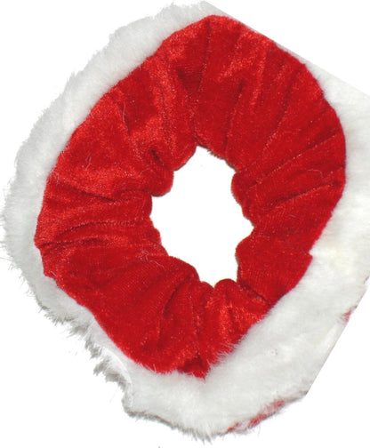 Women Girls Red White Christmas Velvet Fur Scrunchie Hair Bobble Elastic Xmas