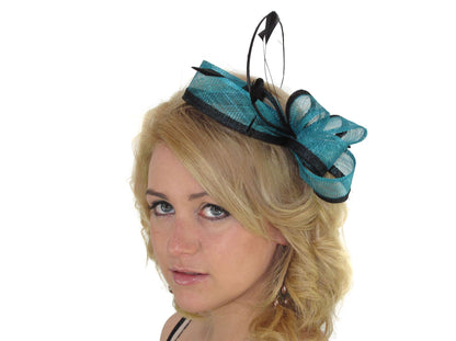 Jade Green Black Two Tone Loop Quill Feather Hair Comb Fascinator Races