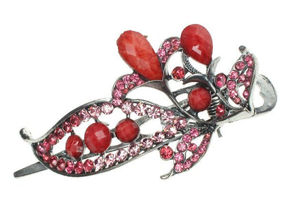 Pink Crystal Floral Hair Clip