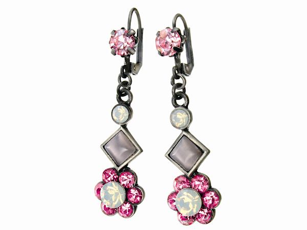 Ladies Vintage Pink Flower Dangle Earrings Womens Ladies Girls