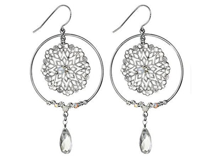 Crystal Filigree Disc Earrings Womens Ladies Girls