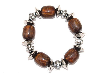 Ladies Girls Brown Silver Bead Elasticated Stretch Bracelet Bangle