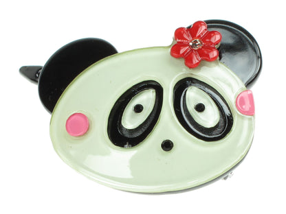 Cute Panda Red Flower Hair Clip Slide Grip Girls Womens