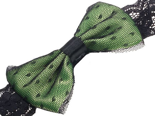 Lime Green Black Bow With Net Stretch Lace Elastic Headband Hair Band