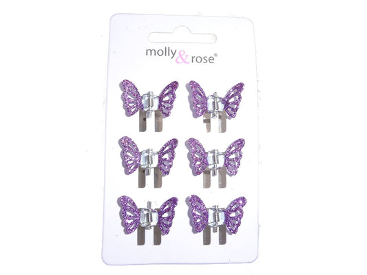 Purple Glitter Butterfly Hair Claws Clips Clamps